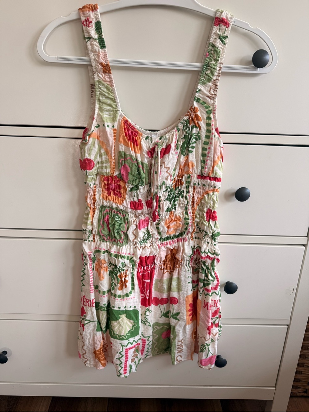 Sleeveless Floral Patchwork Mini Dress — Pink, Green & Orange